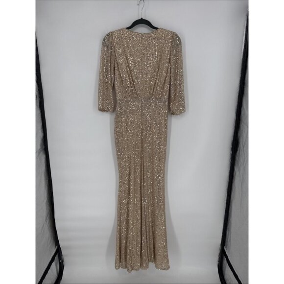 Mac Duggal Size 2 Gold SEQUINED DRAPED 3/4 SLEEVE Formal GOWN Dress New Prom - Picture 7 of 10